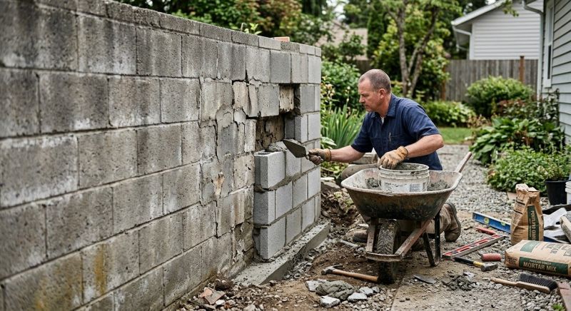 Cinder Block Wall Repair in Lawrenceville, GA